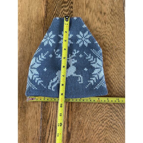 Vintage Smiley Pure Wool Ski Hat Cap Gray Nordic Pattern Sparks NY USA Deer Snow - Picture 4 of 4